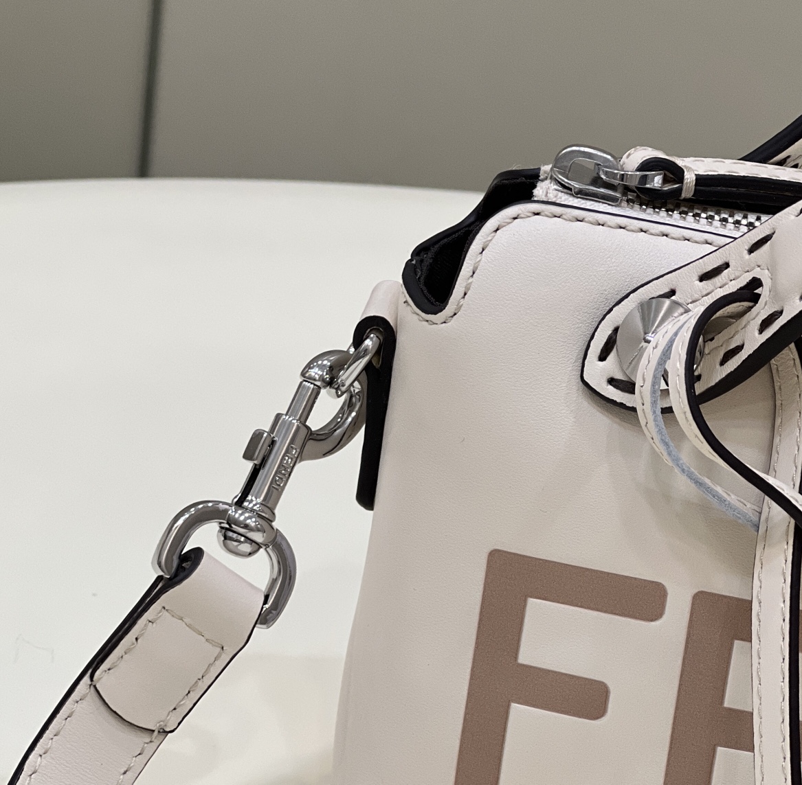 Fendi Mini By The Way Leather Boston Shoulder Bag White